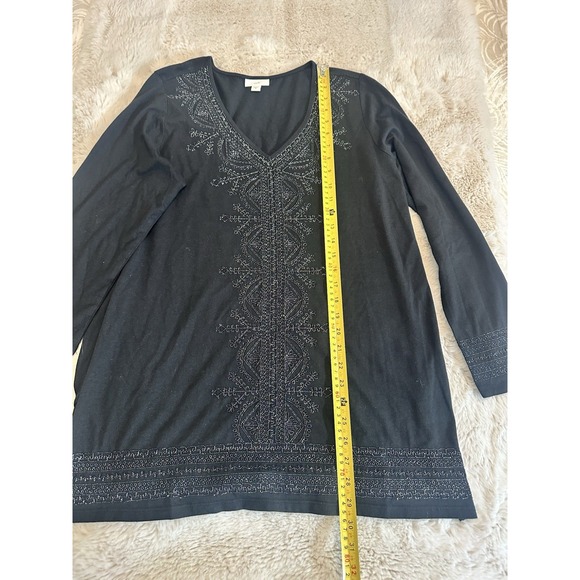 J Jill Top Womens M Black Floral Embroidered Thermal Waffle Knit Long Sleeve - Picture 8 of 8